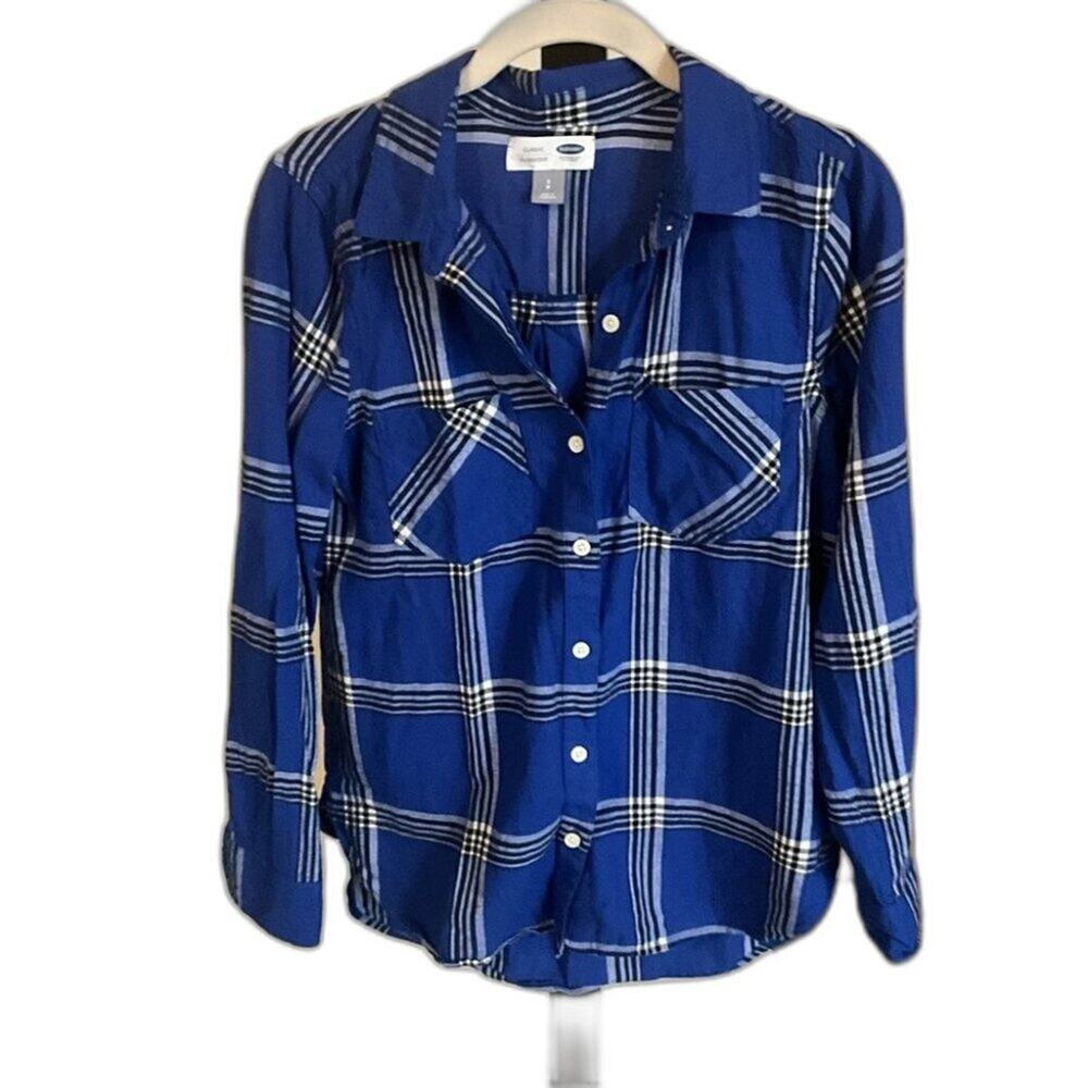 Old Navy Blue And Black White Flannel Shirt Size Small